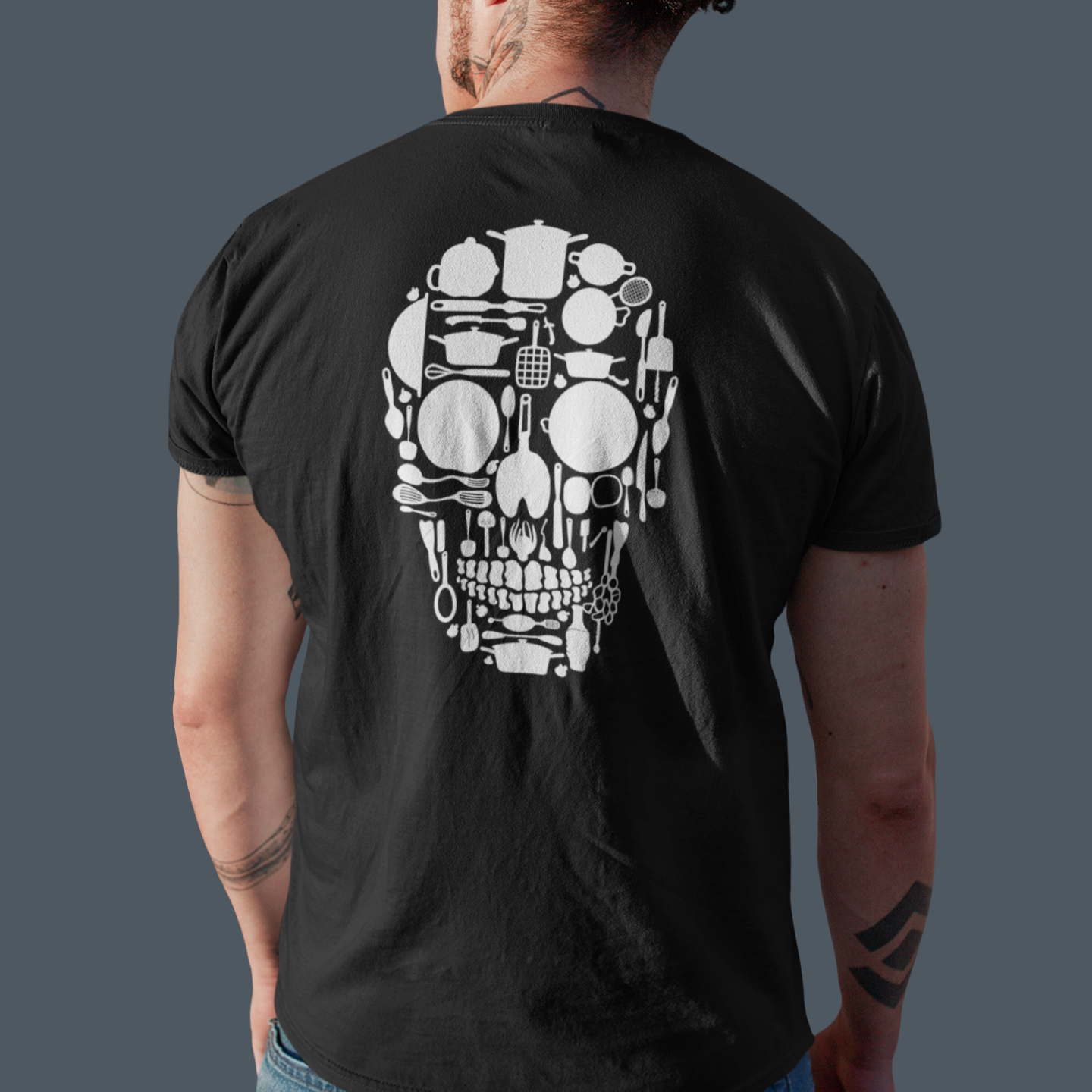BACK PRINT Skull Kitchen Chef Unisex Tee