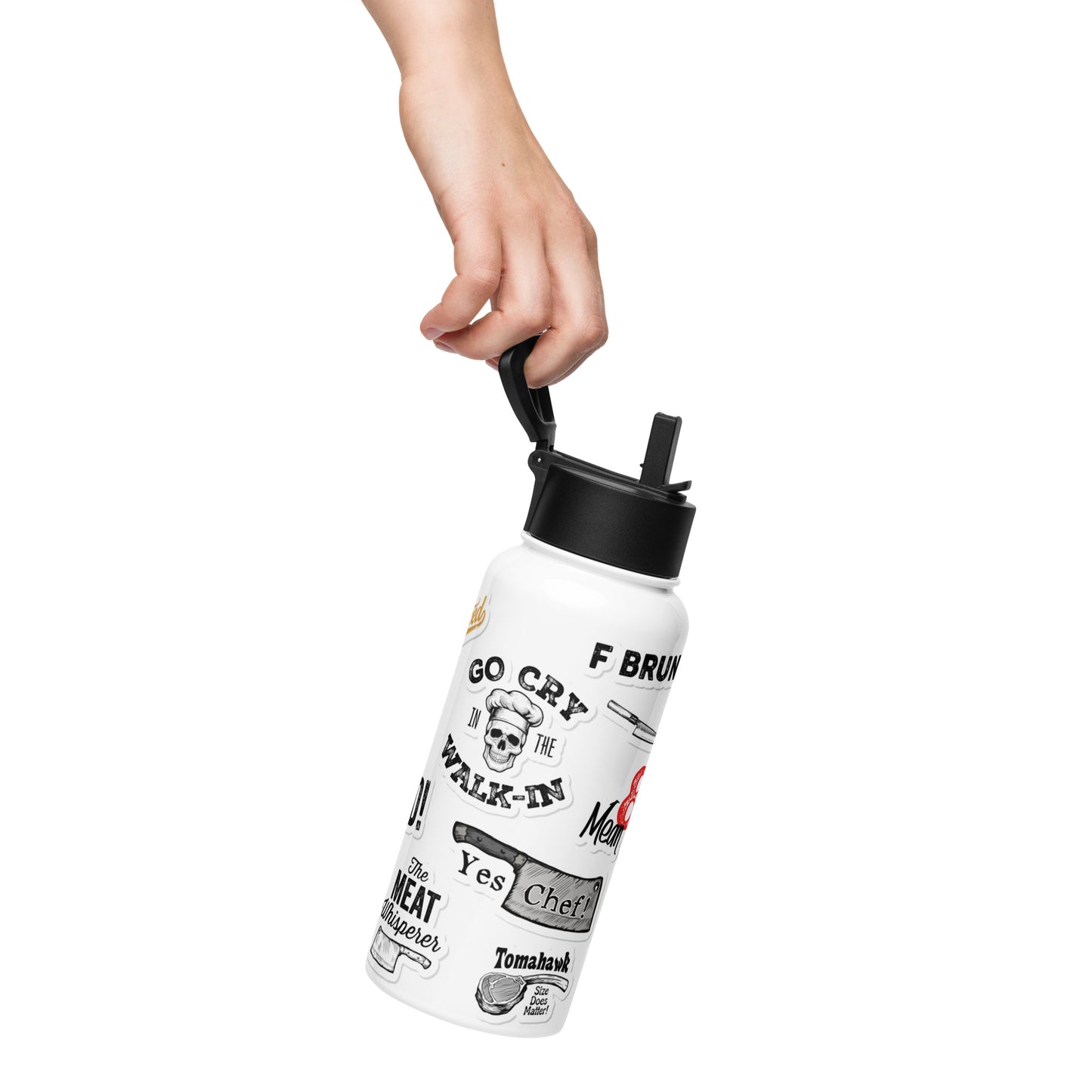 Chef Stainless steel water bottle with a straw lid