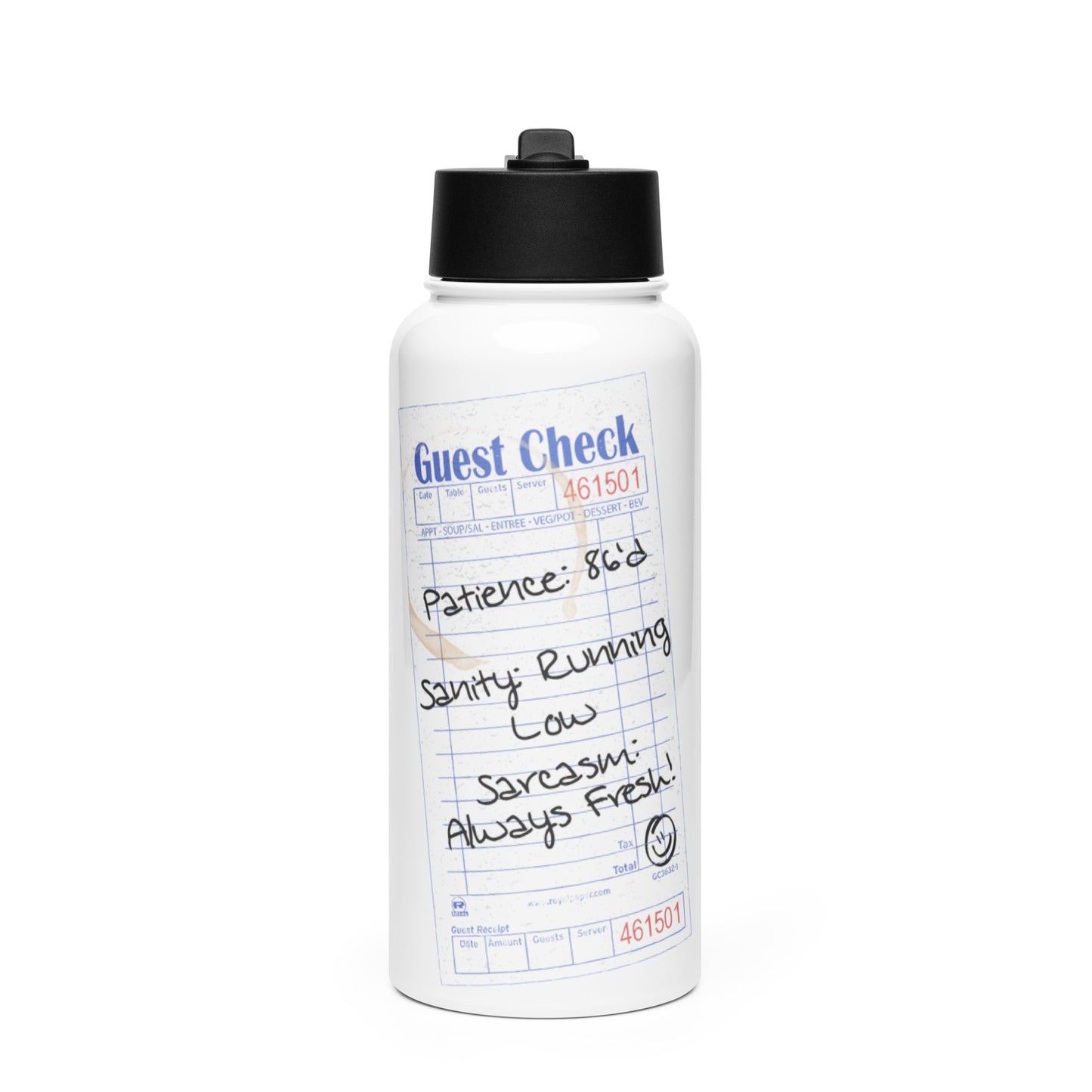Guest Check Stainless steel water bottle with a straw lid