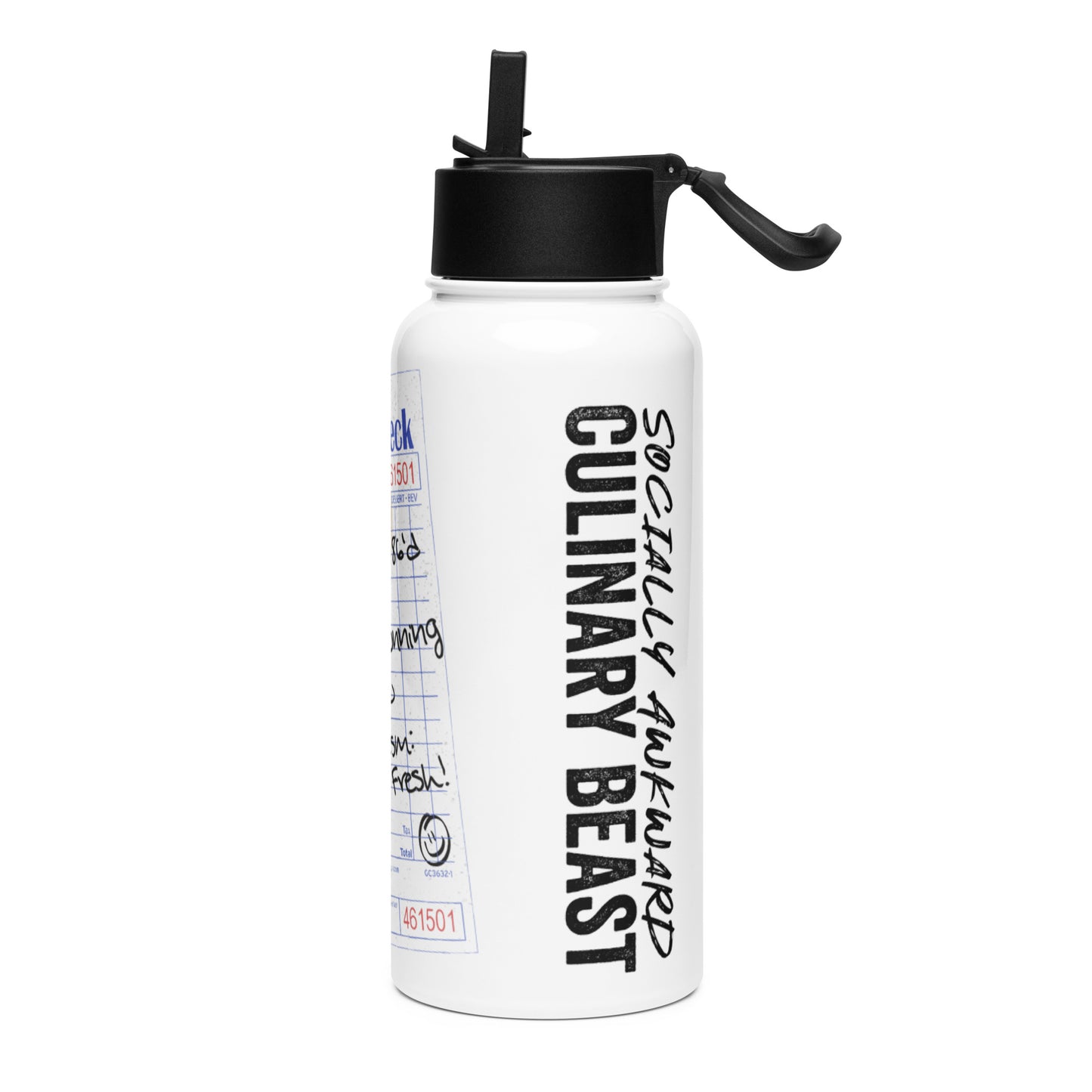 Guest Check Stainless steel water bottle with a straw lid