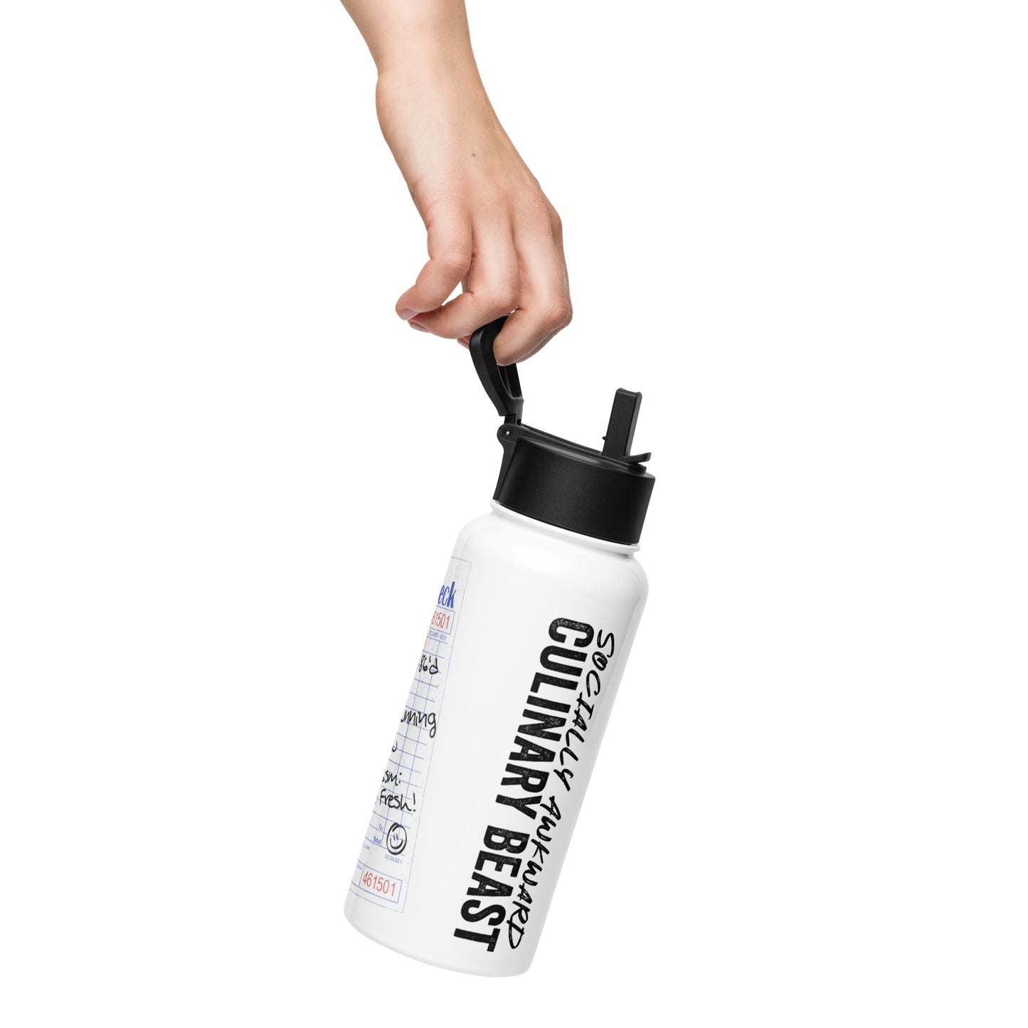Guest Check Stainless steel water bottle with a straw lid