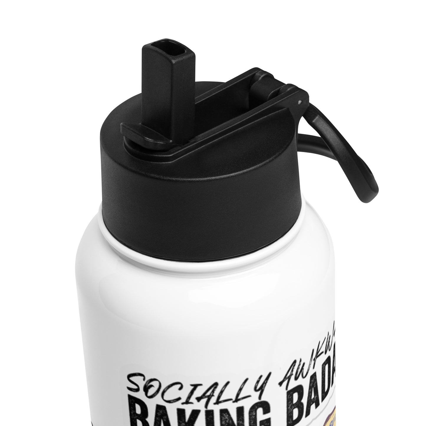 Bakers Sticker Style Stainless steel water bottle with a straw lid