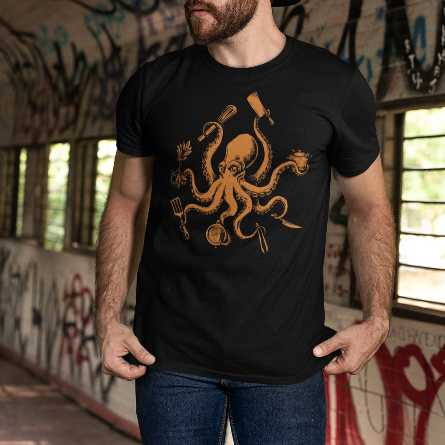 Chef Octopus Orange Unisex Tee