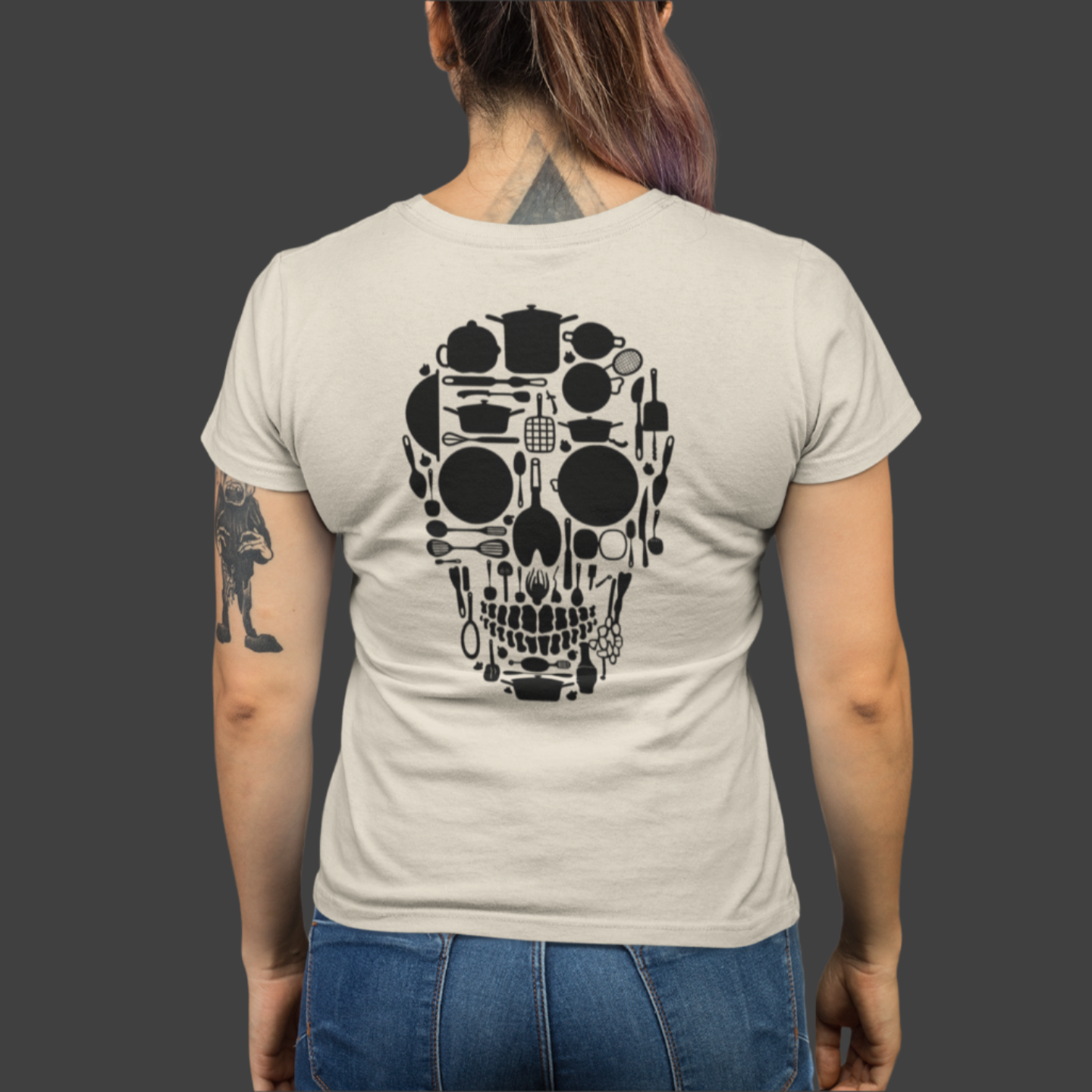 BACK PRINT Skull Kitchen Chef Unisex Tee