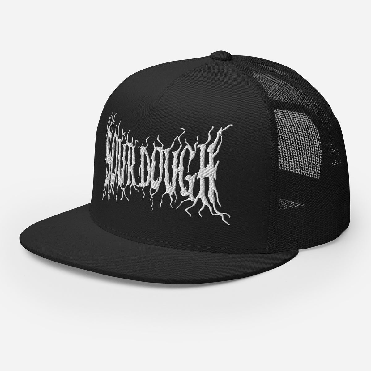 Black trucker cap with 'Judas Priest' logo on a white background