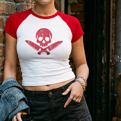 Chef Skull & Knives Women’s micro rib raglan baby tee