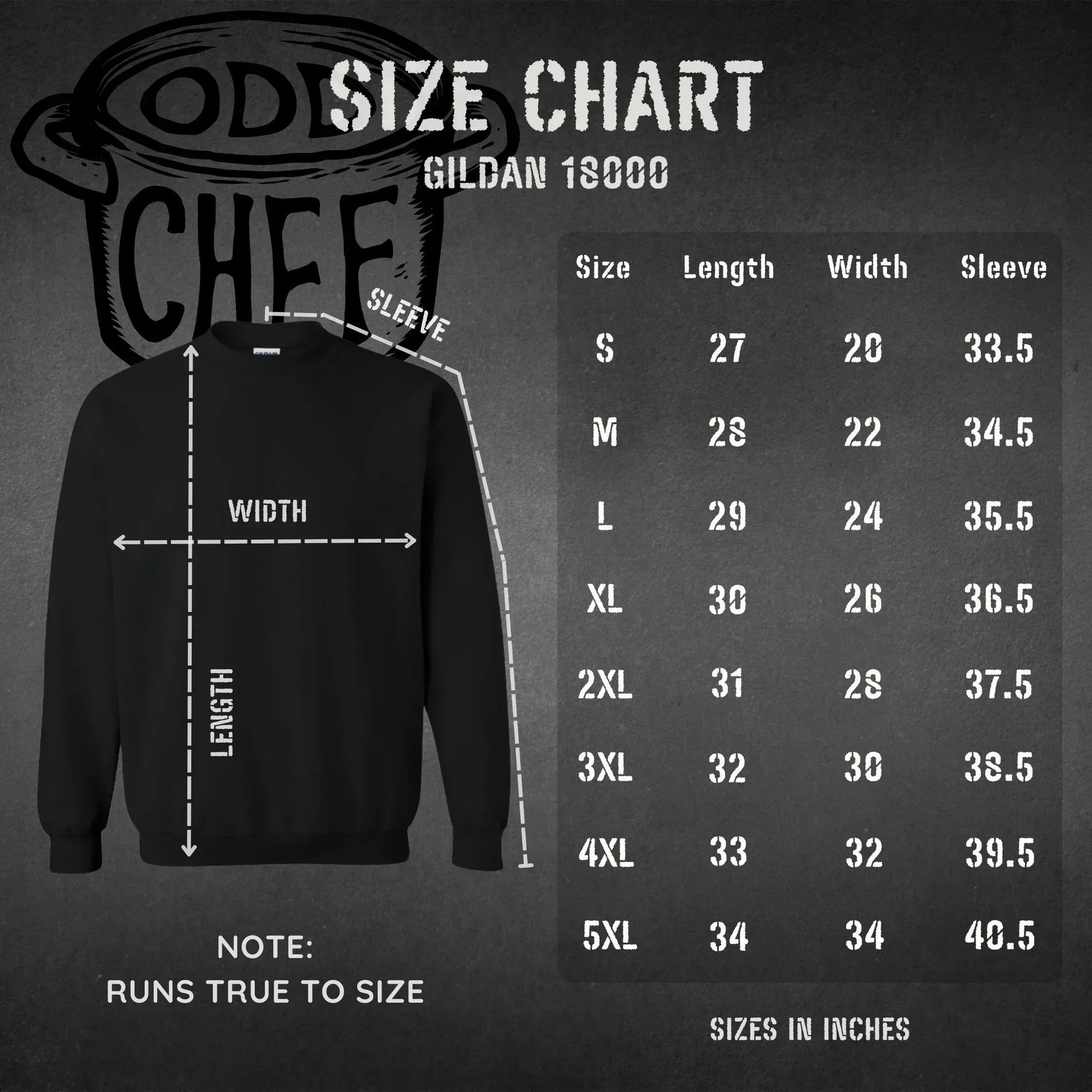 Gildan unisex sweatshirt size chart