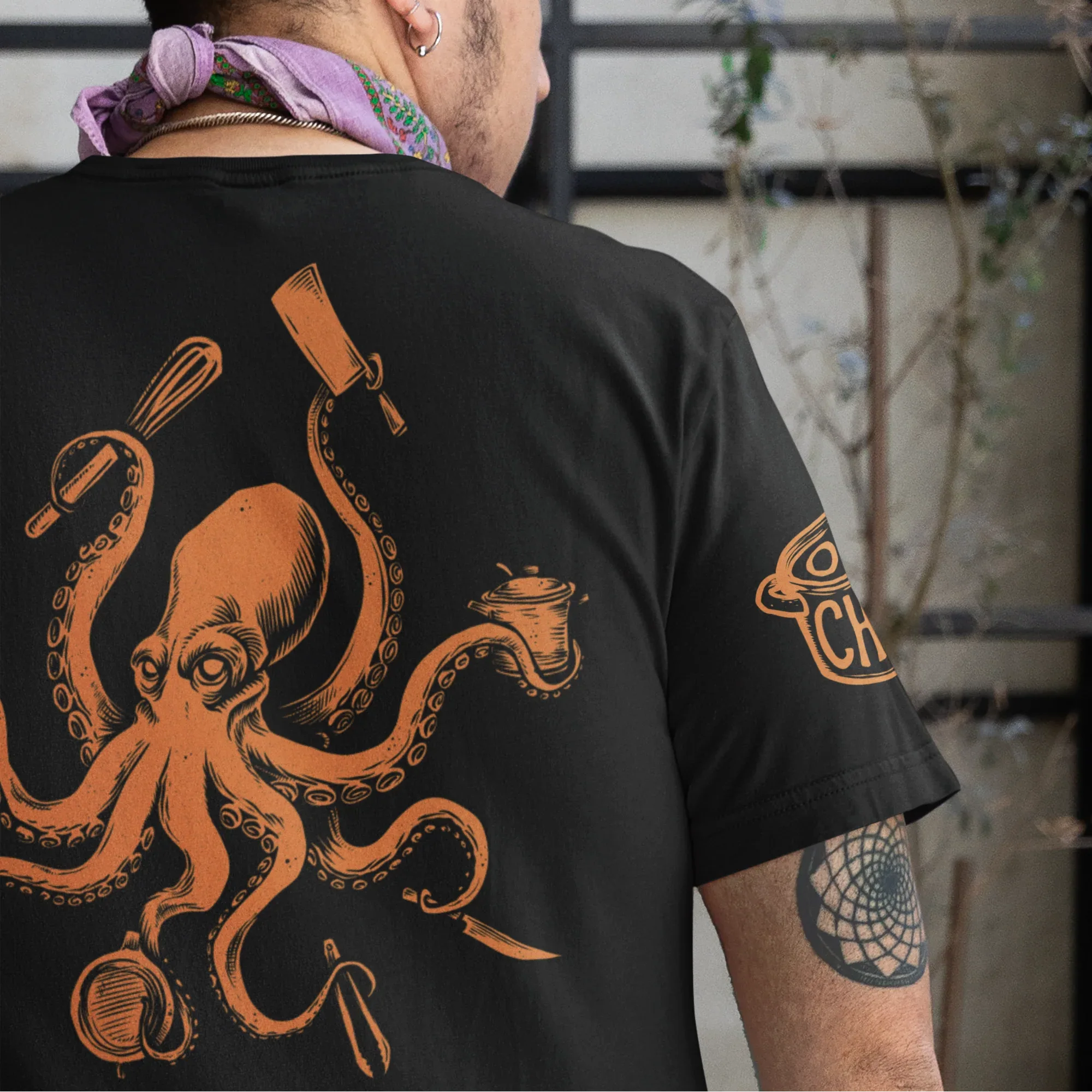 BACK PRINT Chef Octopus Orange Unisex Tee - Odd Chef