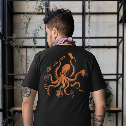 BACK PRINT Chef Octopus Orange Unisex Tee