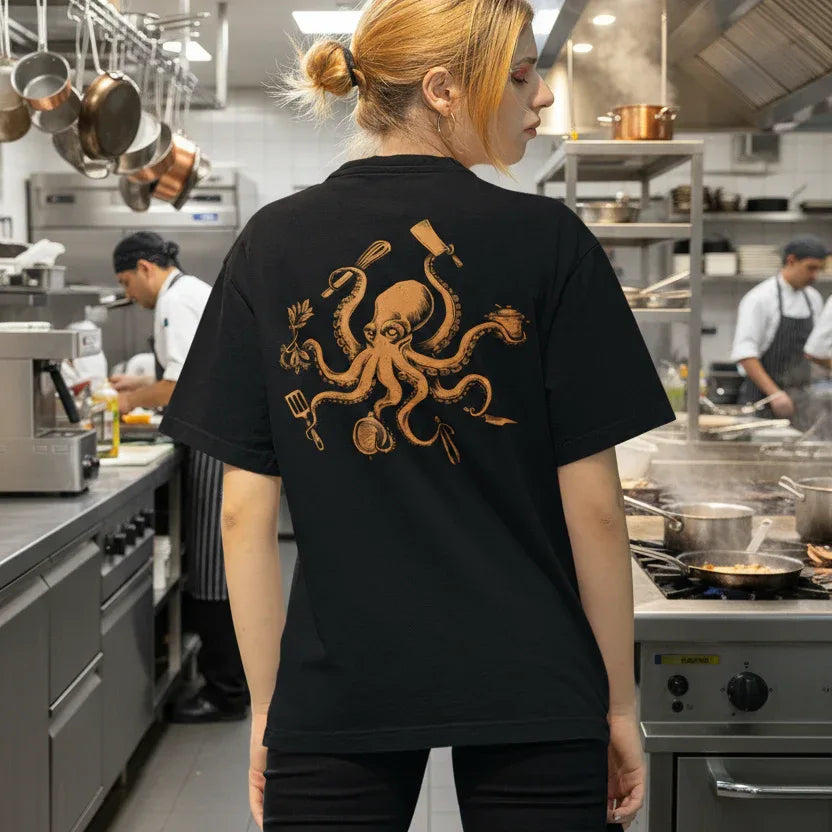 BACK PRINT Chef Octopus Orange Unisex Tee - Odd Chef