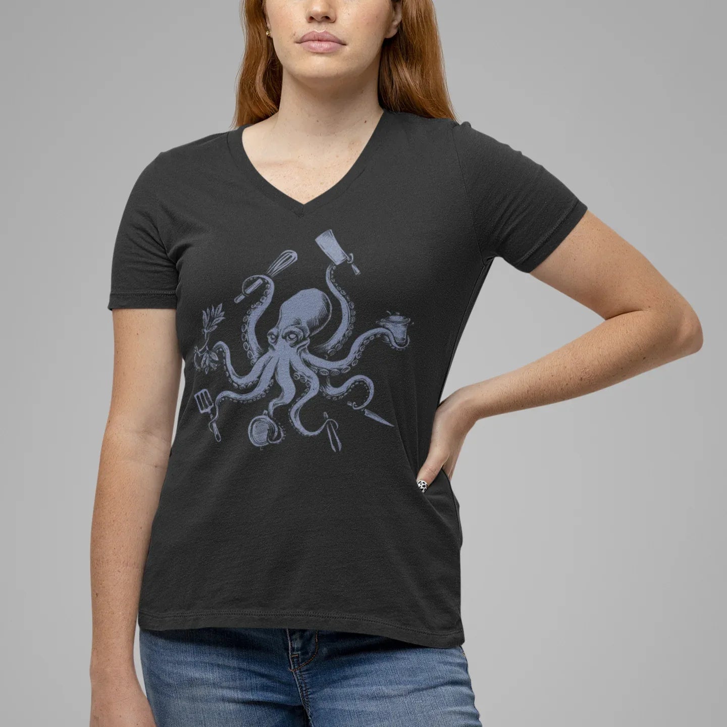 Chef Octopus Women’s Relaxed V-neck Tee - Odd Chef