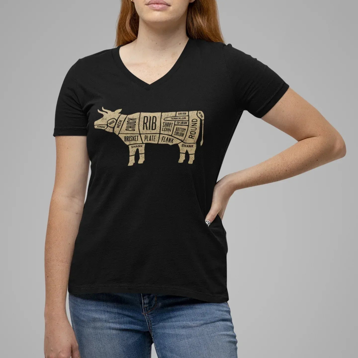 Beef Butcher Diagram Women’s Relaxed V-neck Tee - Odd Chef