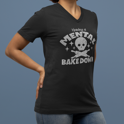 Mental Bake-Down Skull Women’s Relaxed V-neck Tee