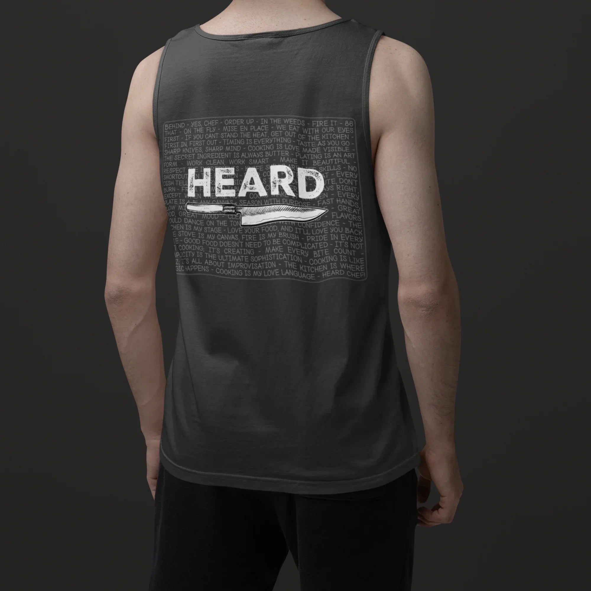Heard Kitchen Phrase BACK PRINT Premium Unisex tank