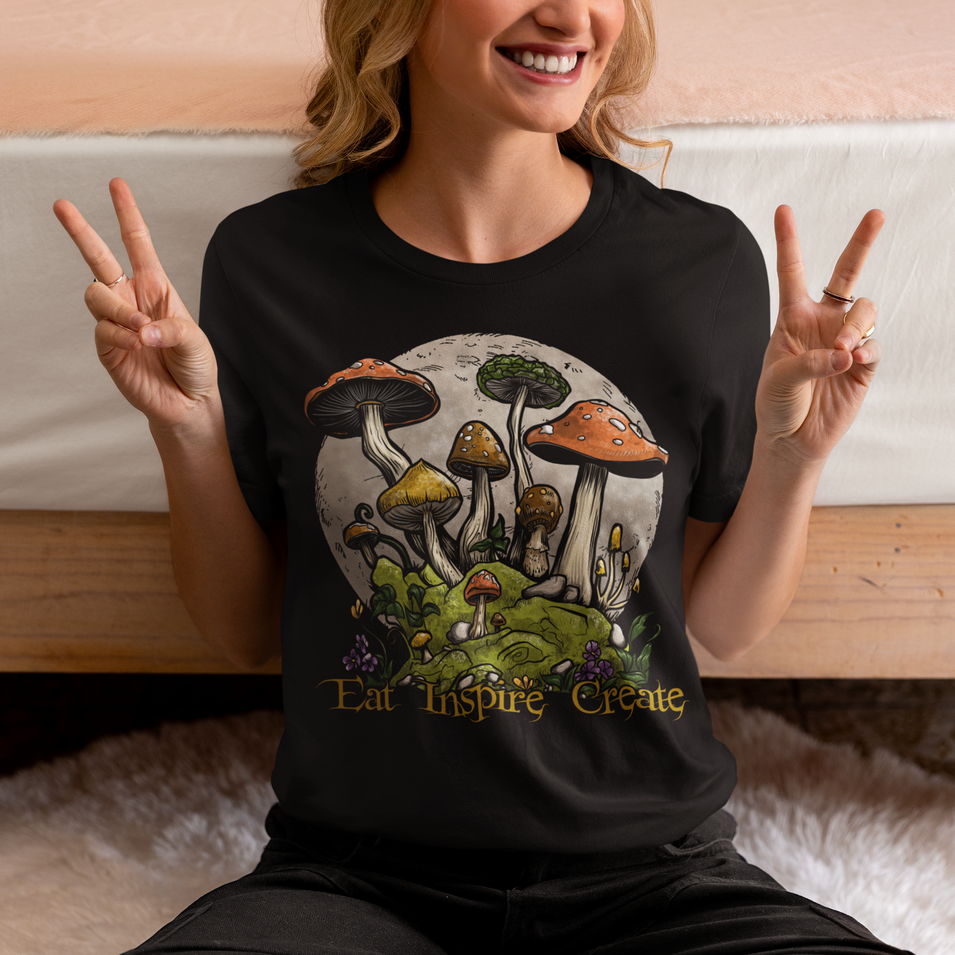 Mushroom Eat Inspire Create Short-Sleeve Unisex T-Shirt