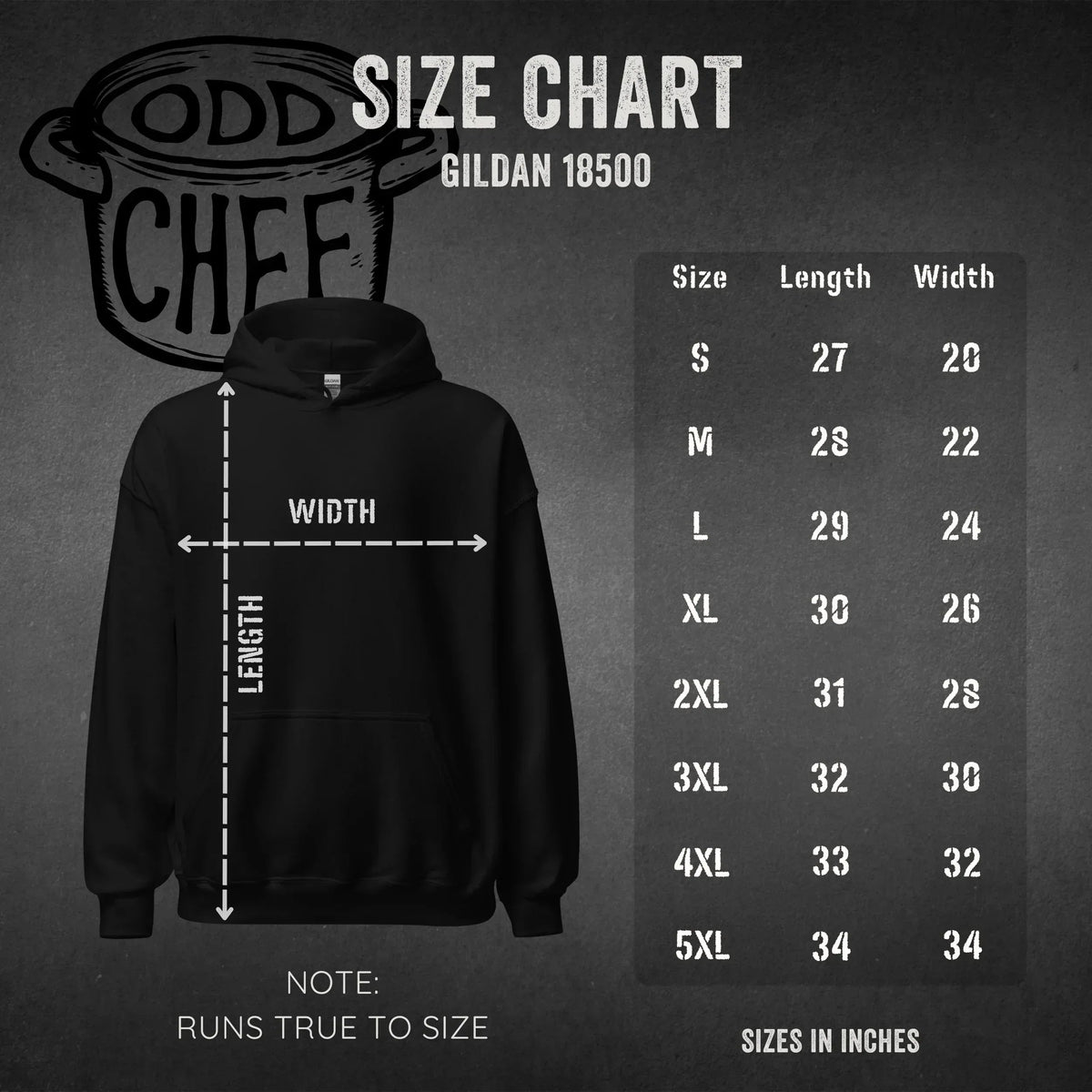 Gildan unisex hoodie size chart