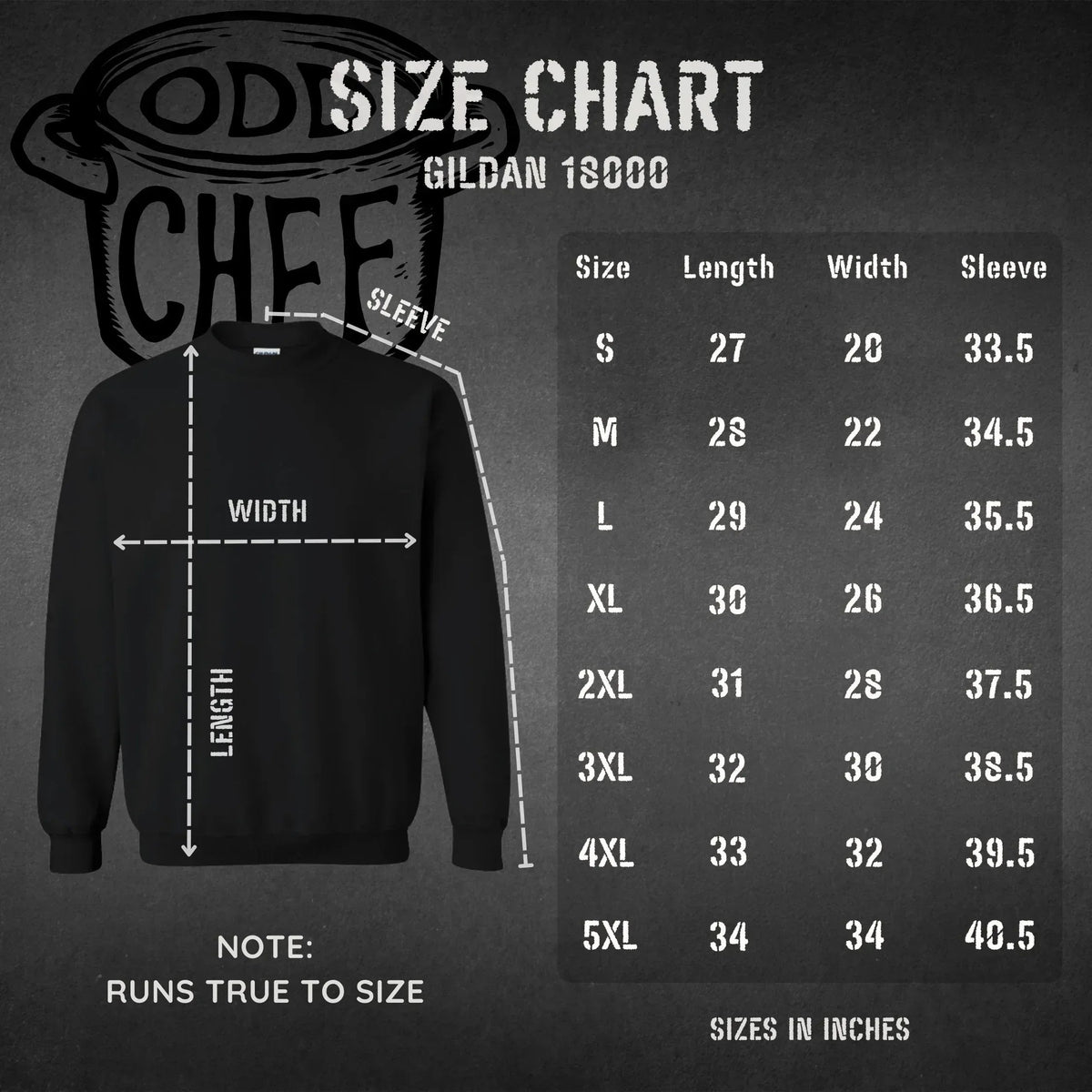 Gildan unisex sweatshirt size chart