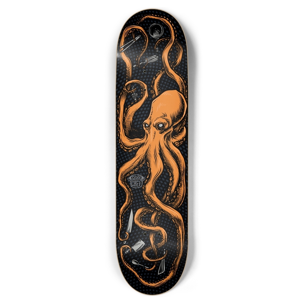 Octo-Chef Orange Skateboard Deck