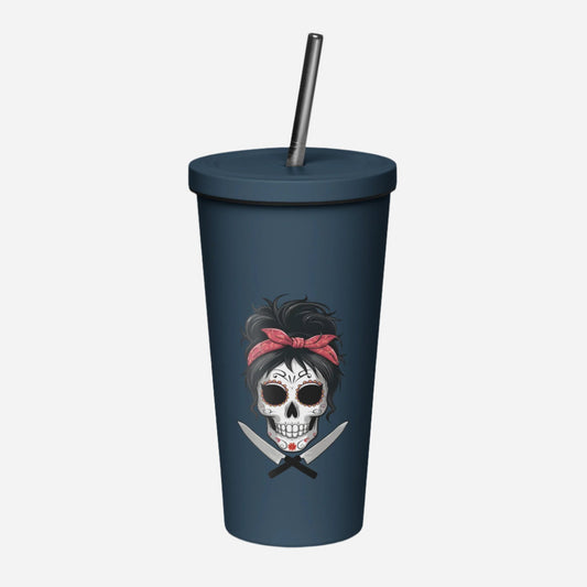 Sugar Skull Chick Insulated tumbler with a straw