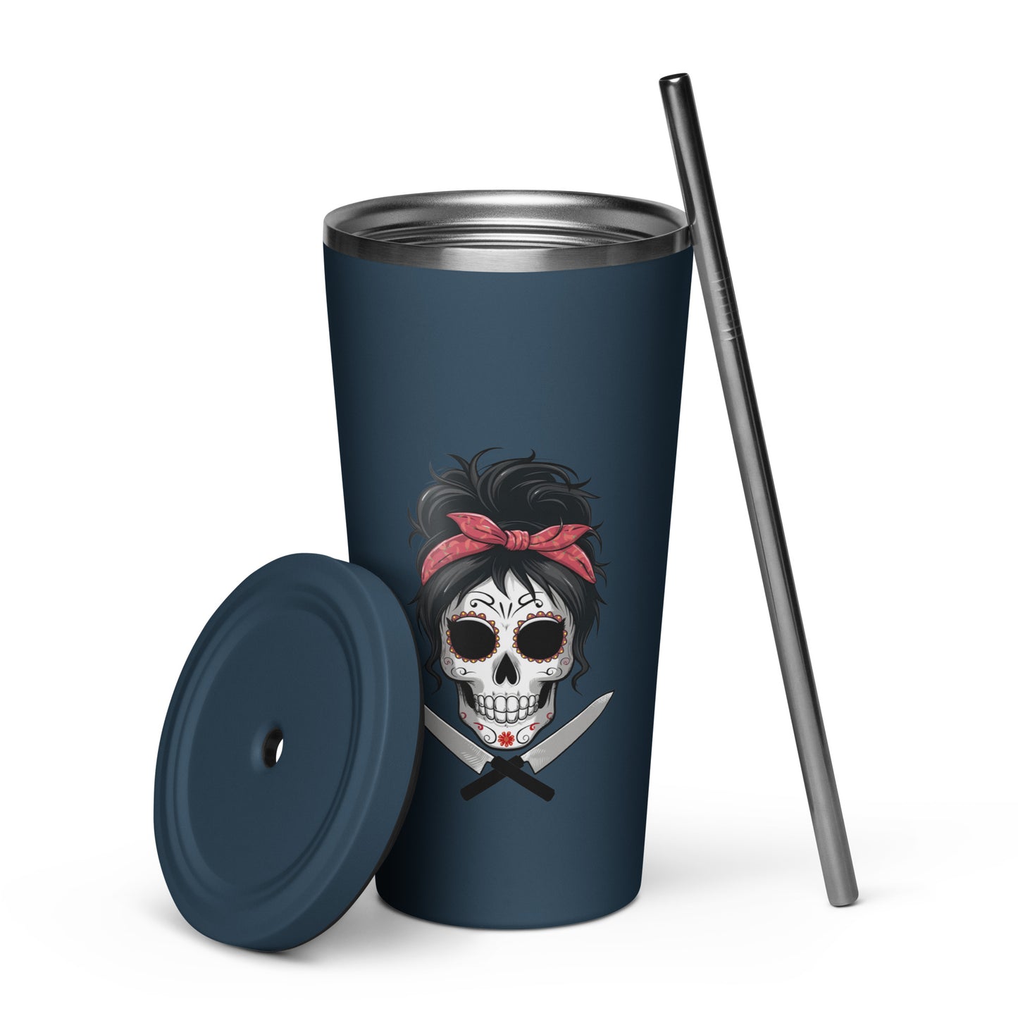 Sugar Skull Chick Insulated tumbler with a straw