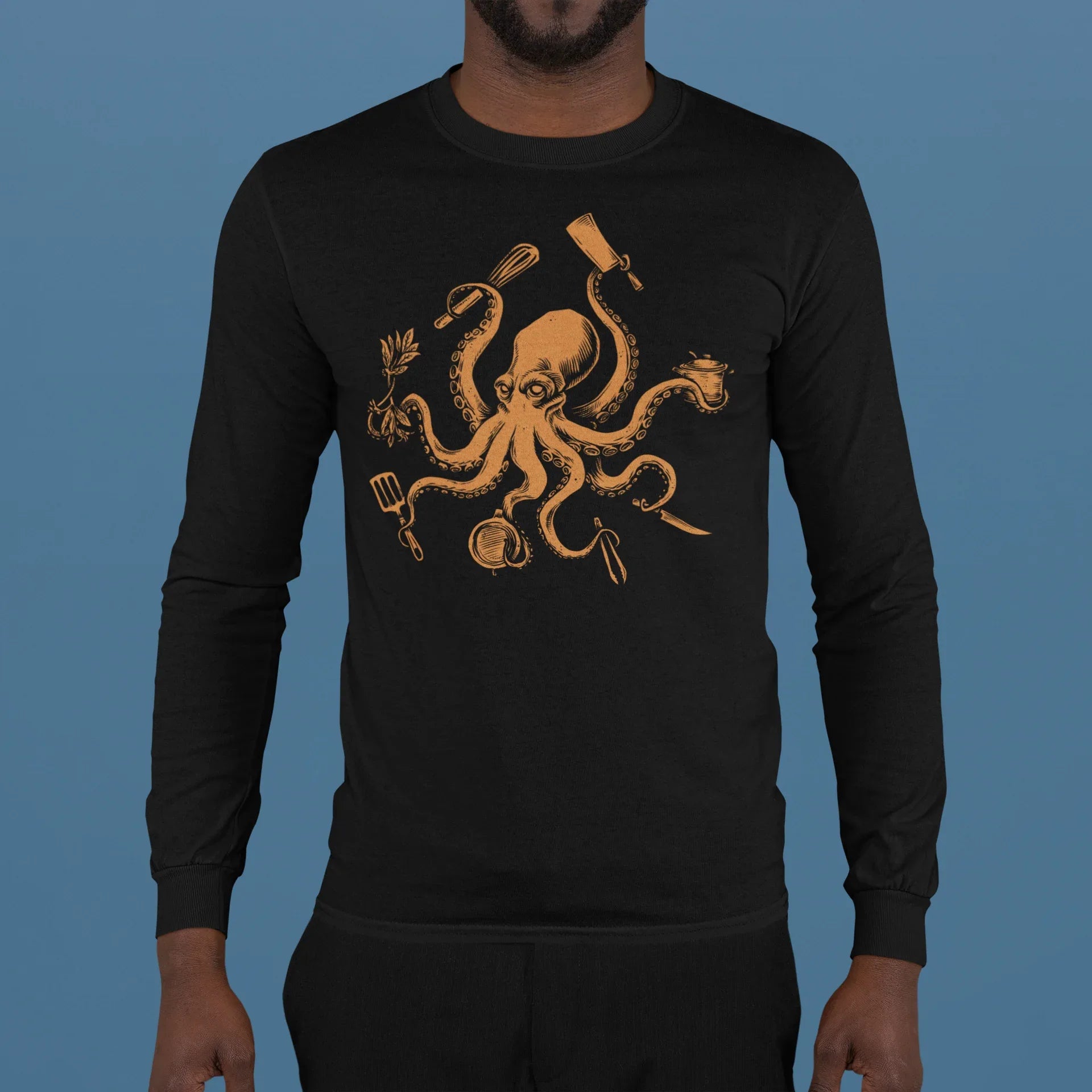 Octopus Chef Orange Unisex Long Sleeve Tee - Odd Chef