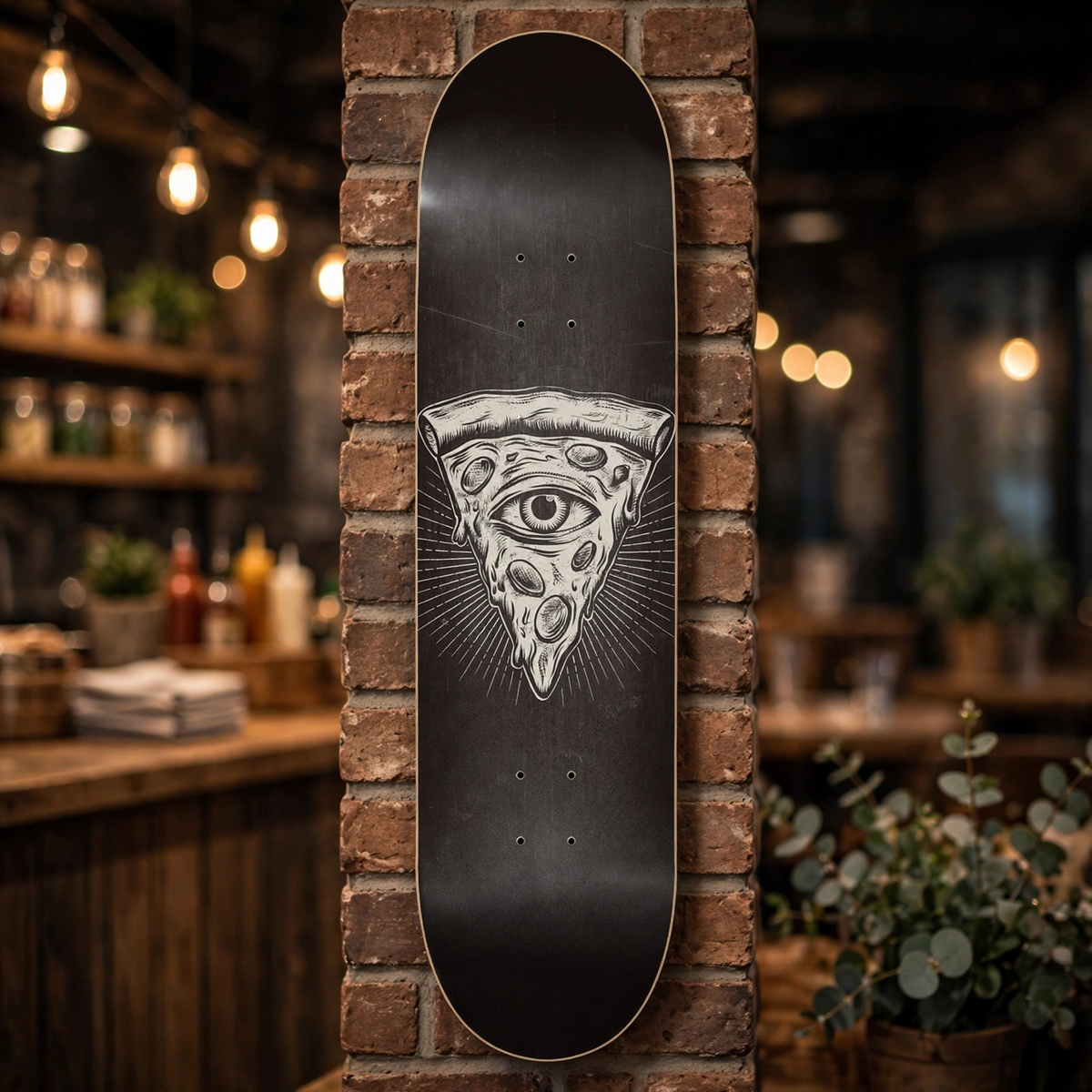 All Seeing Pizza Skateboard Deck