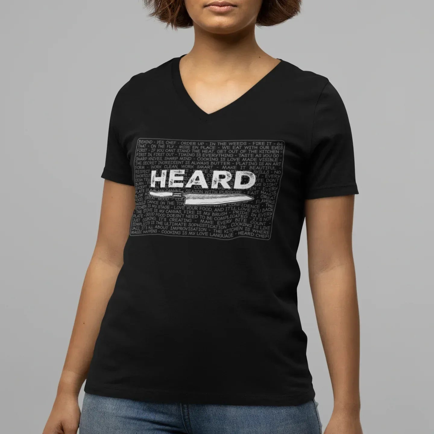 Heard Kitchen Phrase Women’s Relaxed V-neck Tee - Odd Chef