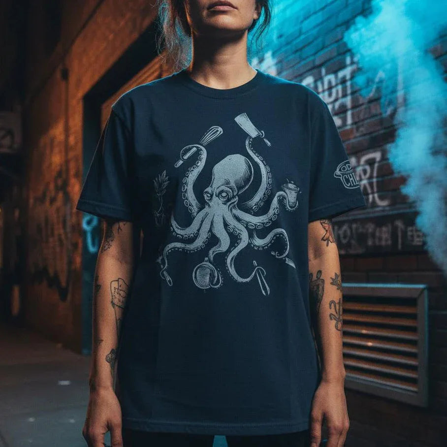Octo-Chef Blue Heavyweight Streetwear Tee - Odd Chef