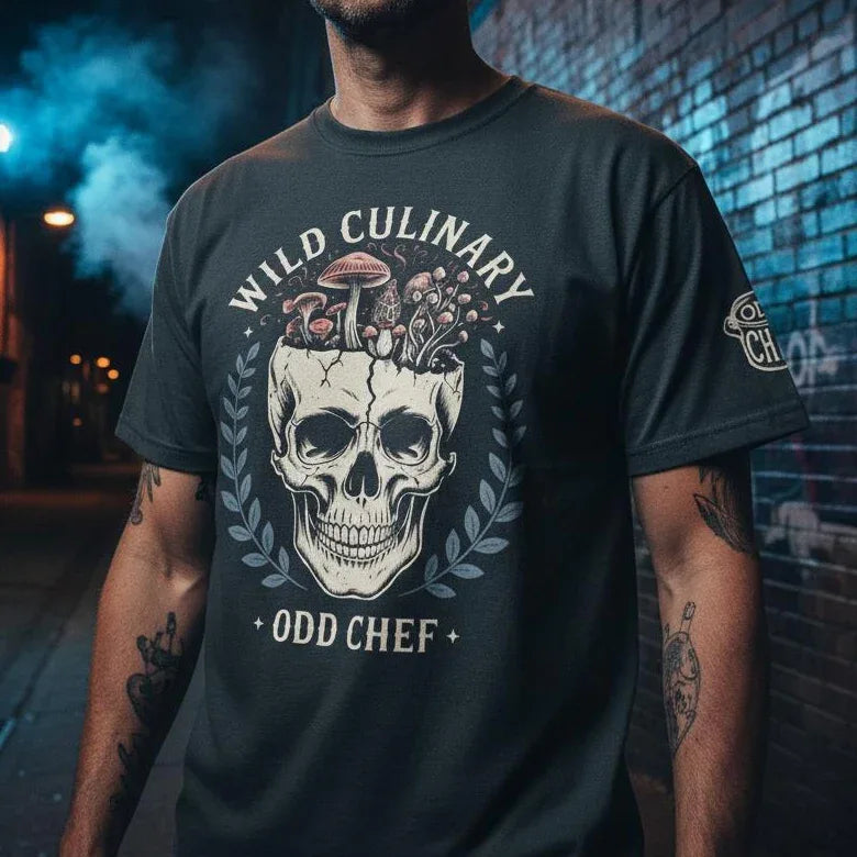 Wild Culinary Mushroom Skull Heavyweight Streetwear Tee - Odd Chef
