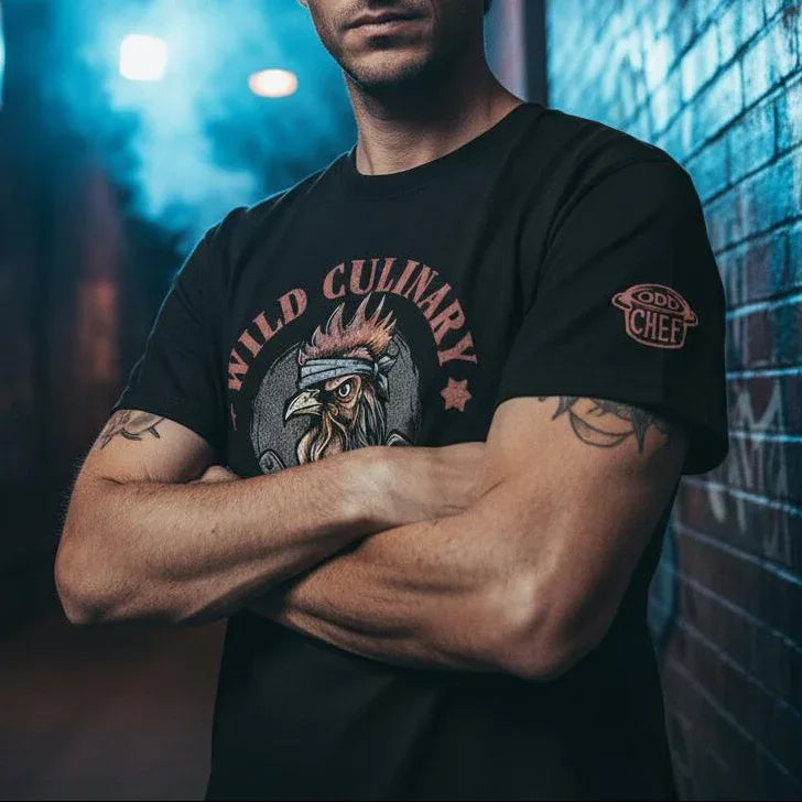Wild Culinary Rooster Heavyweight Streetwear Tee - Odd Chef
