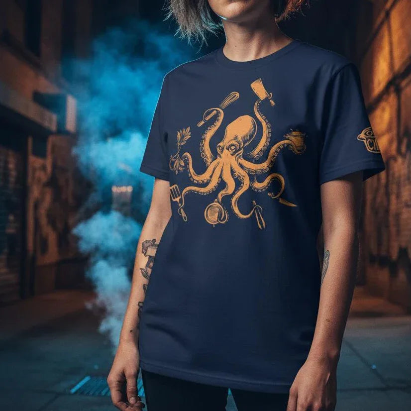 Octo-Chef Orange Heavyweight Streetwear Tee - Odd Chef