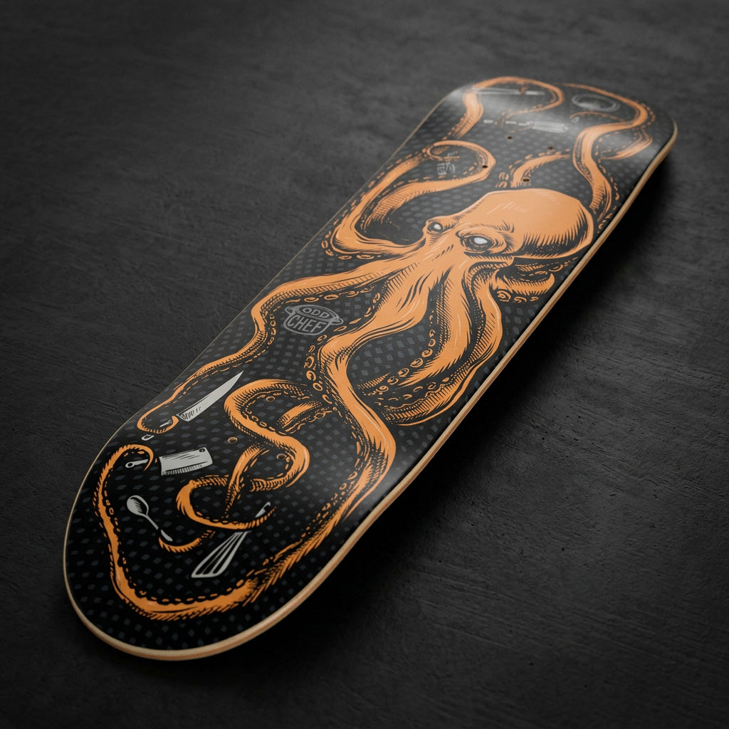 Octo-Chef Orange Skateboard Deck