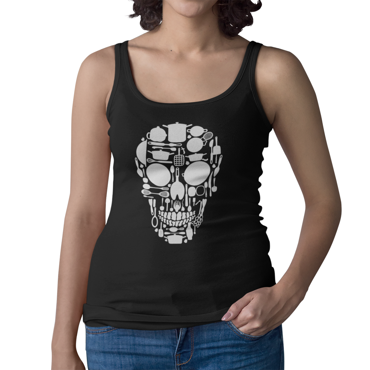 Kitchen Skull Women’s Fitted Racerback Tank Top