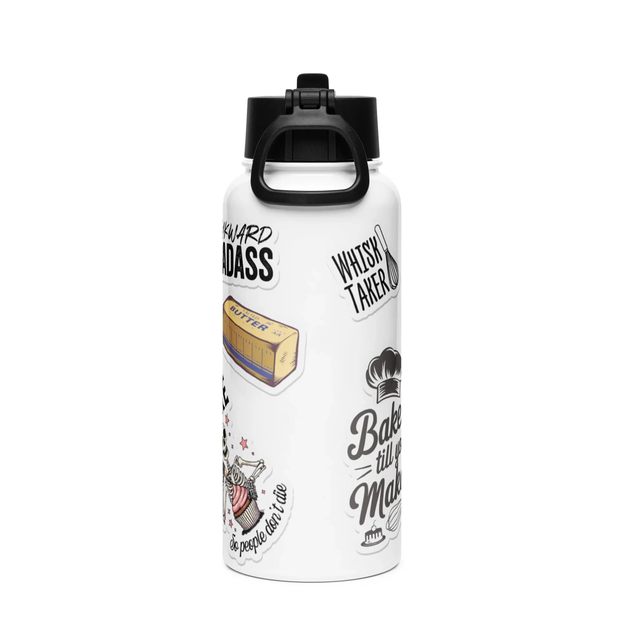 Bakers Sticker Style Stainless steel water bottle with a straw lid - Odd Chef