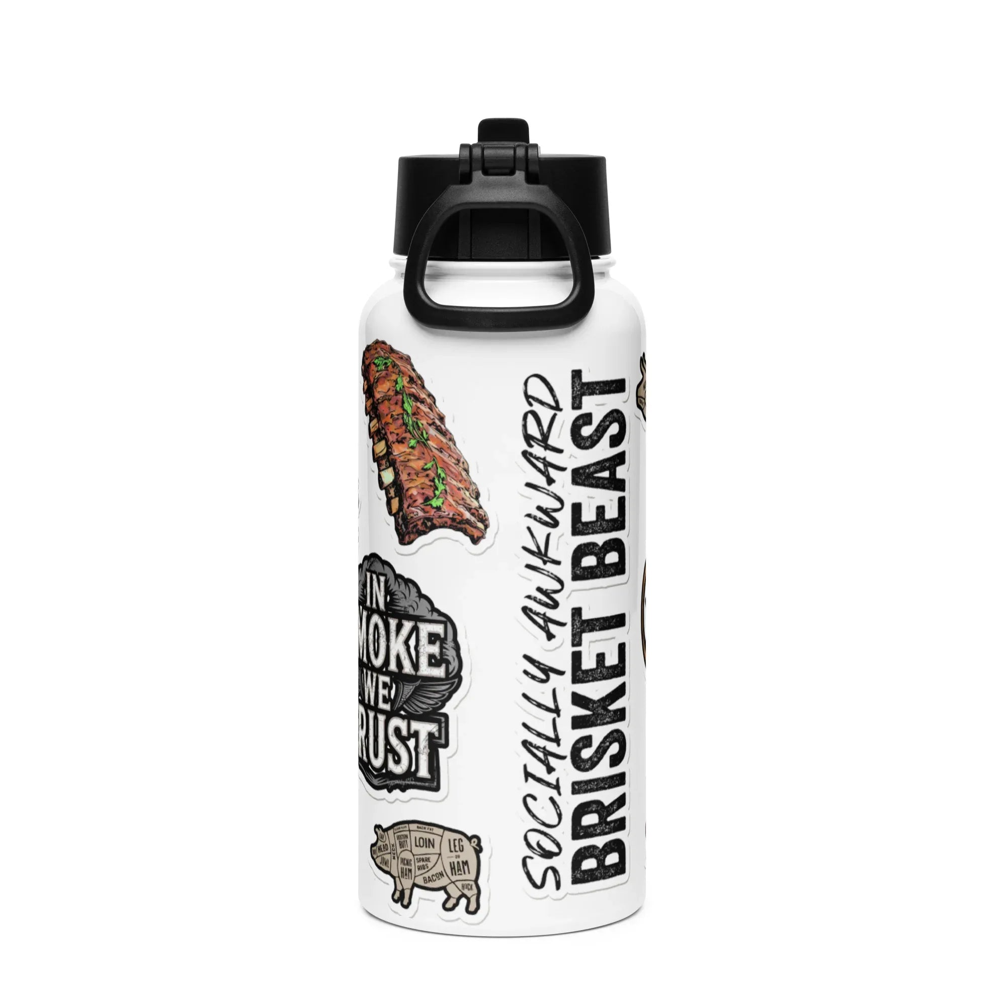 BBQ Sticker Style Stainless steel water bottle with a straw lid - Odd Chef