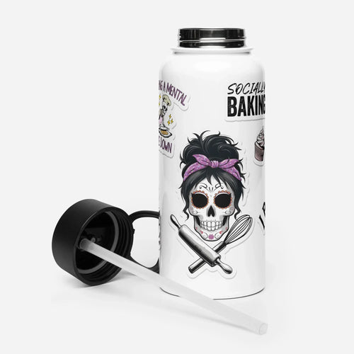 Bakers Sticker Style Stainless steel water bottle with a straw lid - Odd Chef