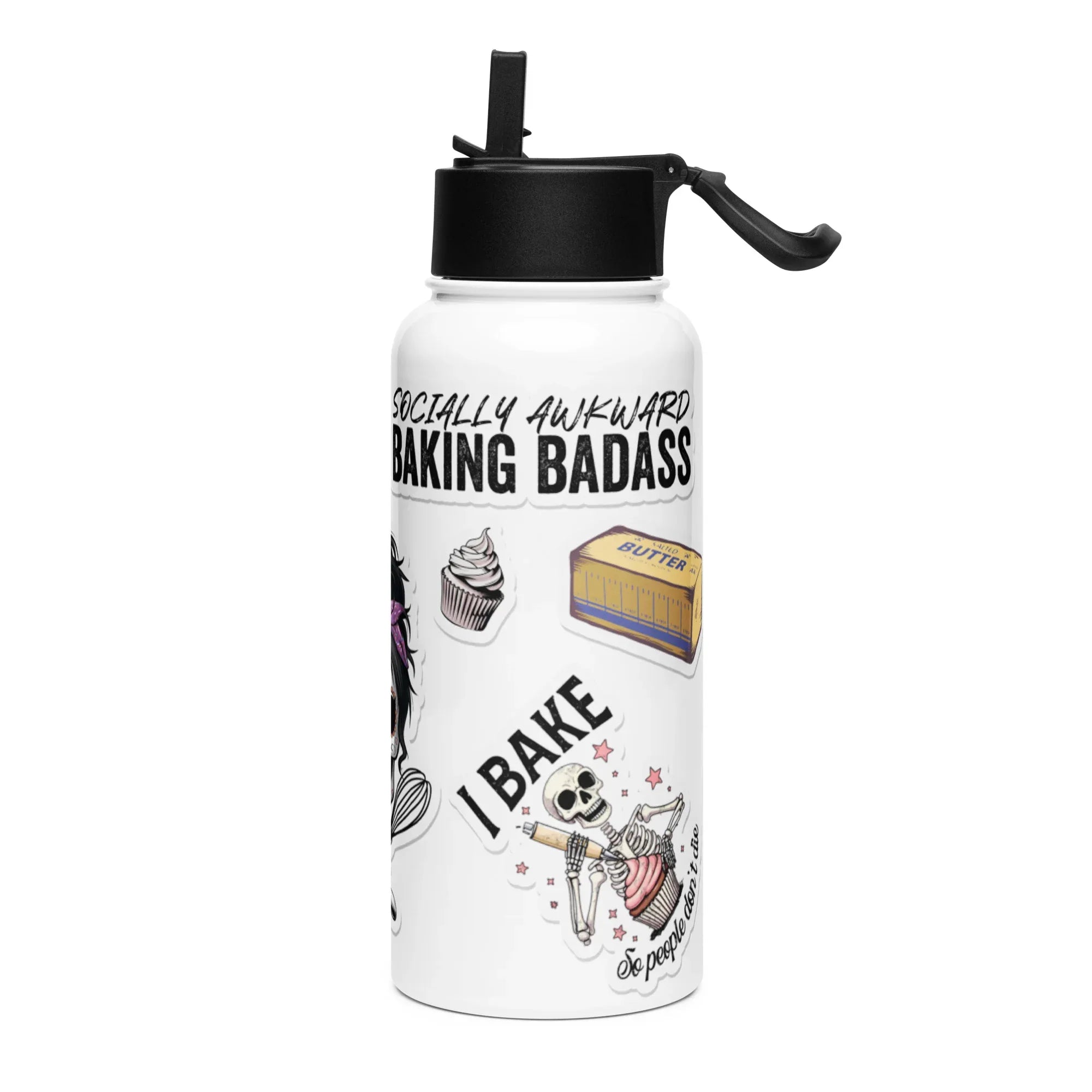 Bakers Sticker Style Stainless steel water bottle with a straw lid - Odd Chef