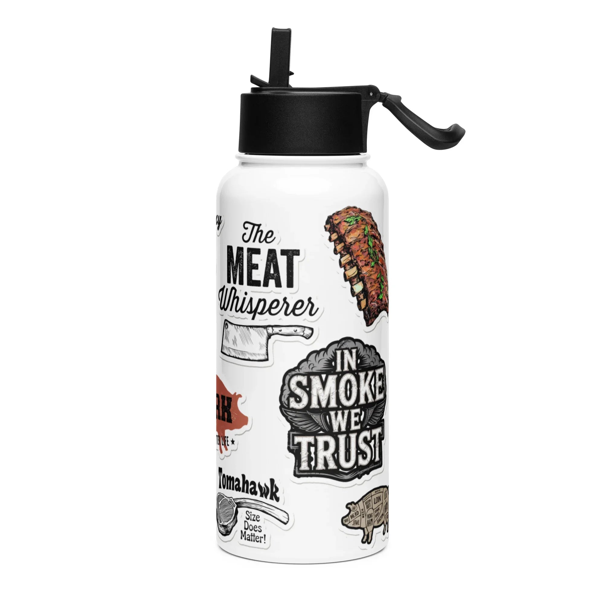 BBQ Sticker Style Stainless steel water bottle with a straw lid - Odd Chef
