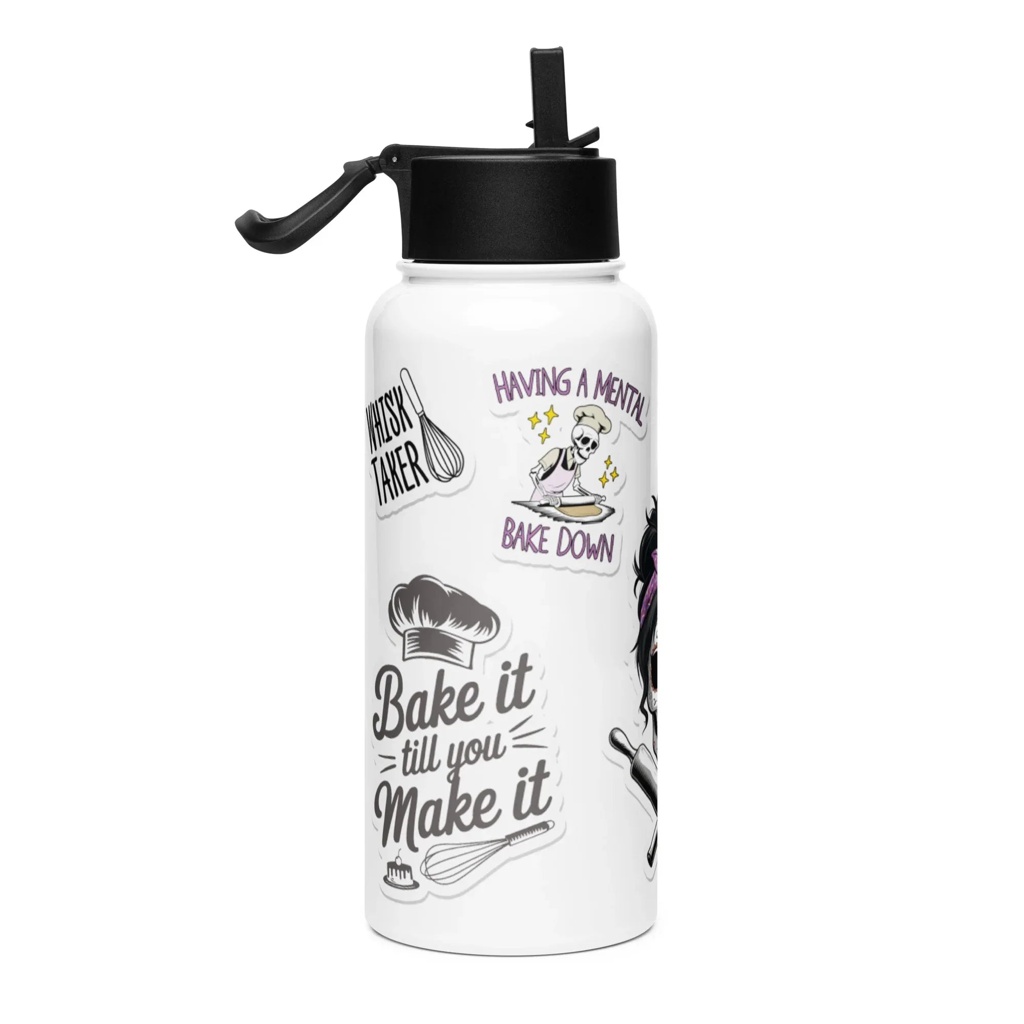 Bakers Sticker Style Stainless steel water bottle with a straw lid - Odd Chef