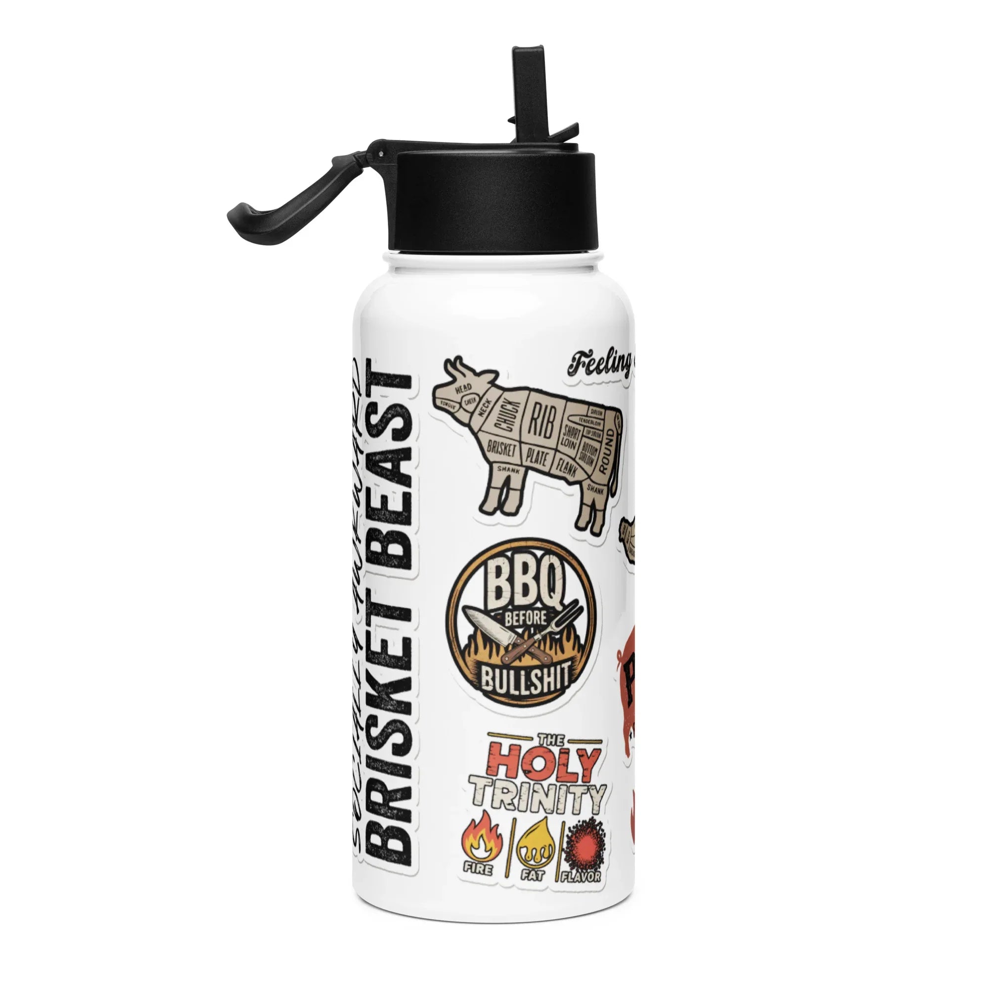 BBQ Sticker Style Stainless steel water bottle with a straw lid - Odd Chef