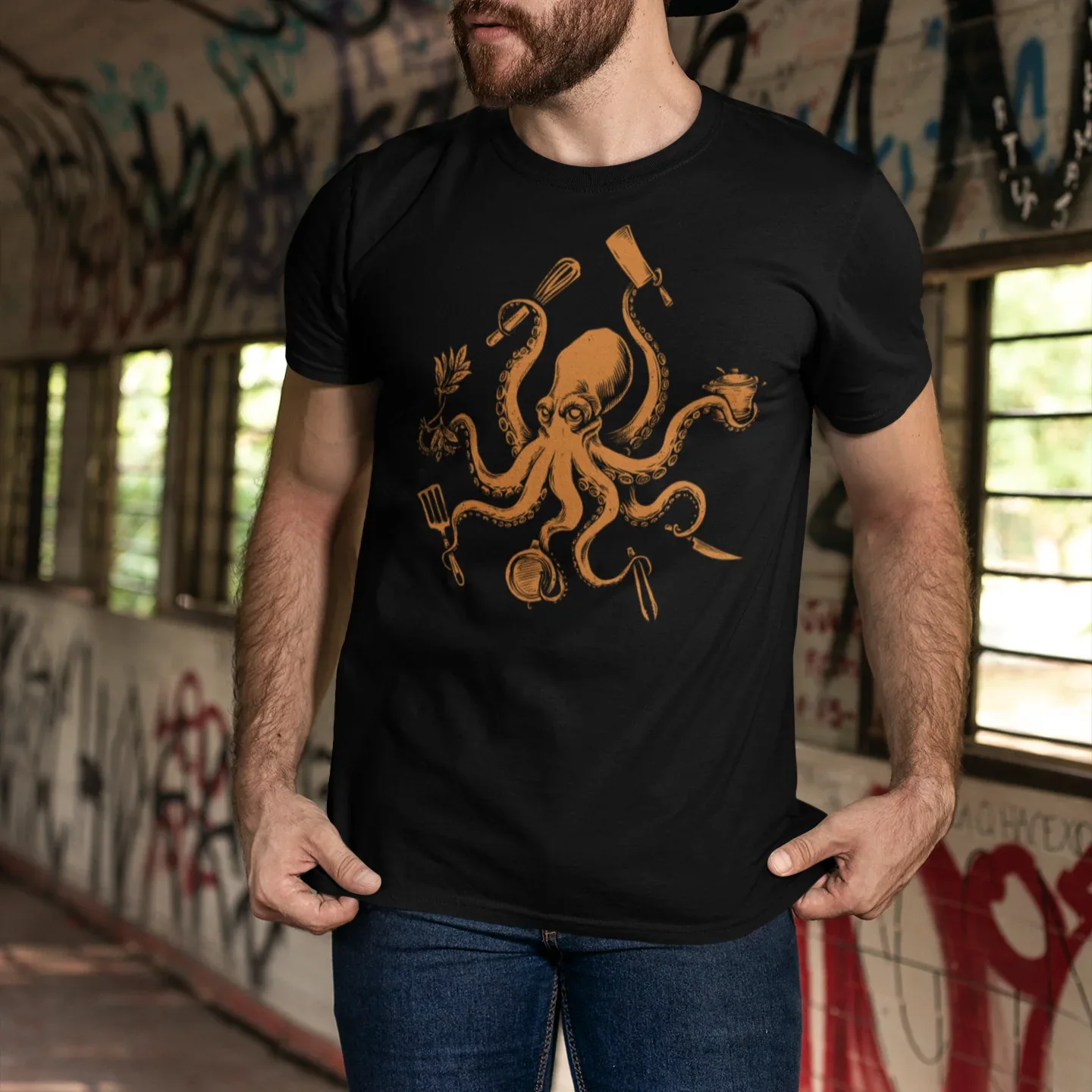 Chef Octopus Orange Unisex Tee - Odd Chef