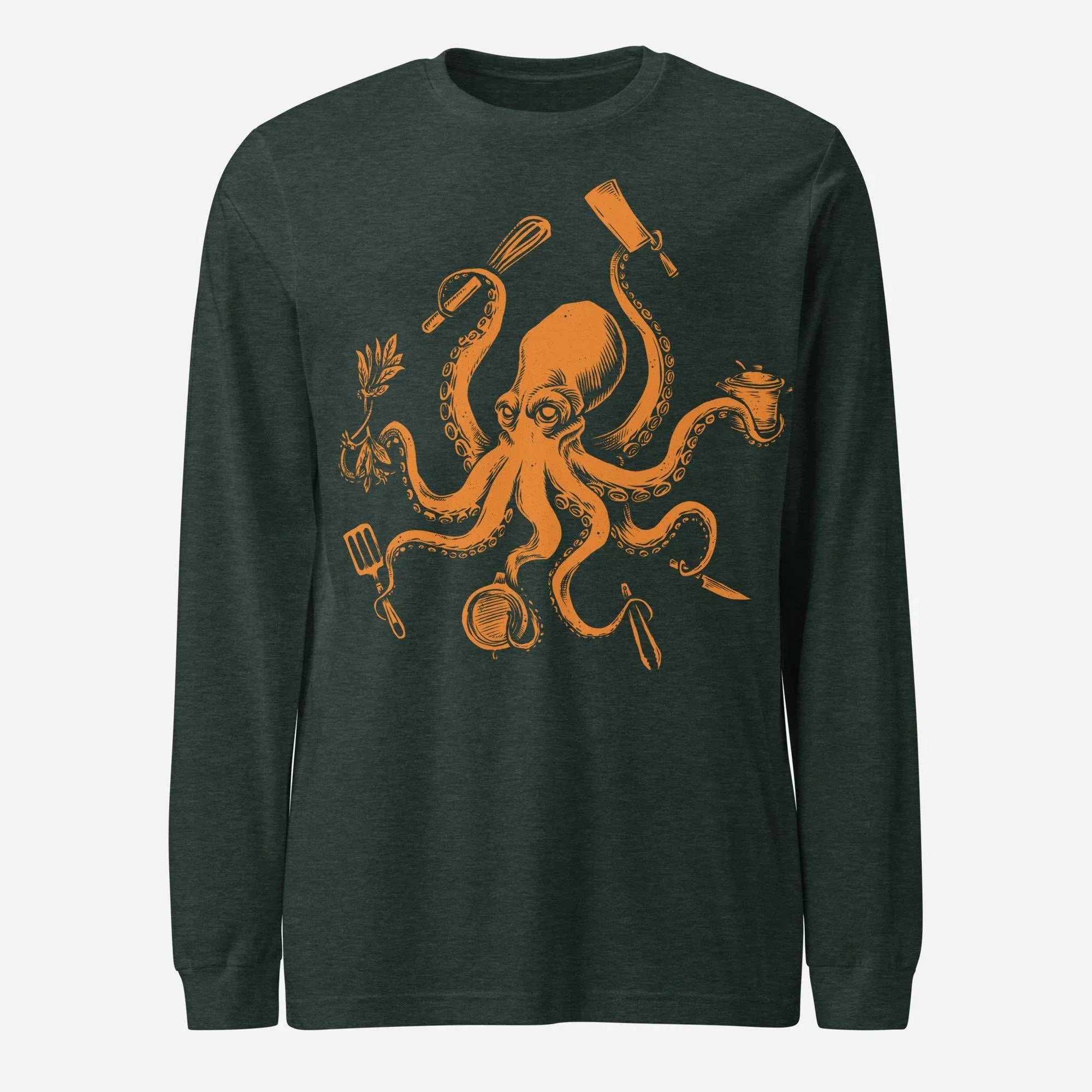 Octopus Chef Orange Unisex Long Sleeve Tee - Odd Chef