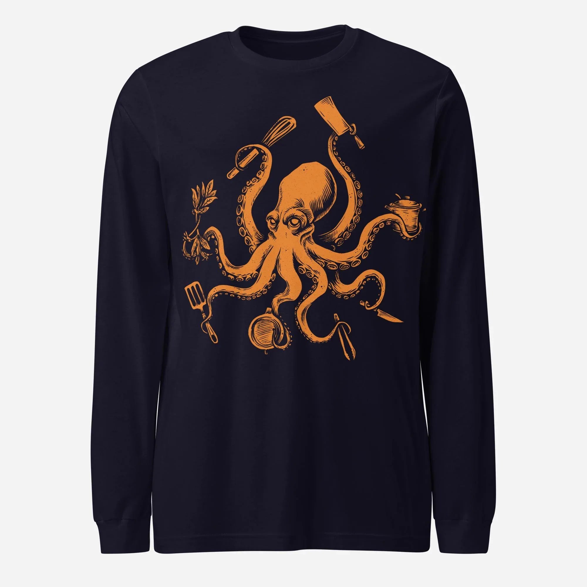 Octopus Chef Orange Unisex Long Sleeve Tee - Odd Chef