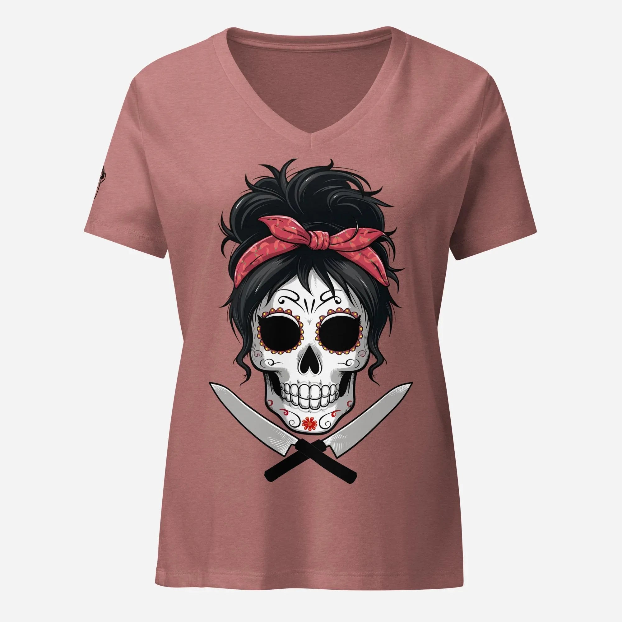 Sugar Skull Chick Women’s Relaxed V-neck Tee - Odd Chef