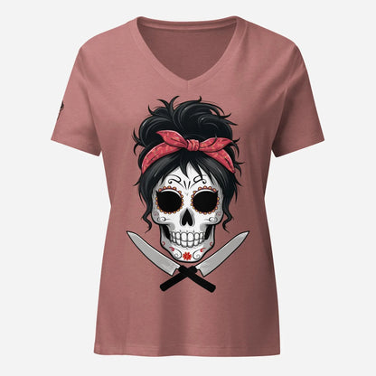 Sugar Skull Chick Women’s Relaxed V-neck Tee - Odd Chef