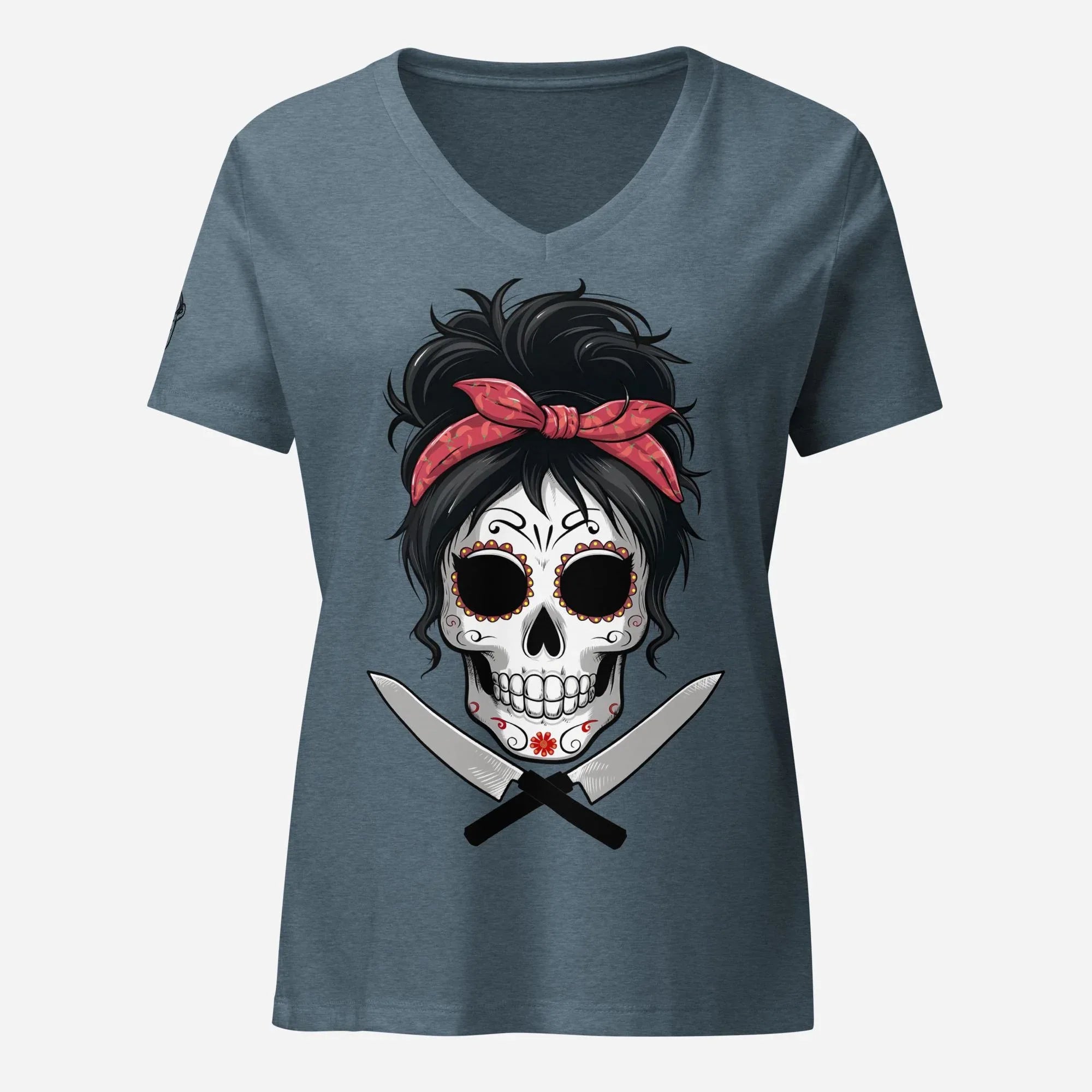 Sugar Skull Chick Women’s Relaxed V-neck Tee - Odd Chef