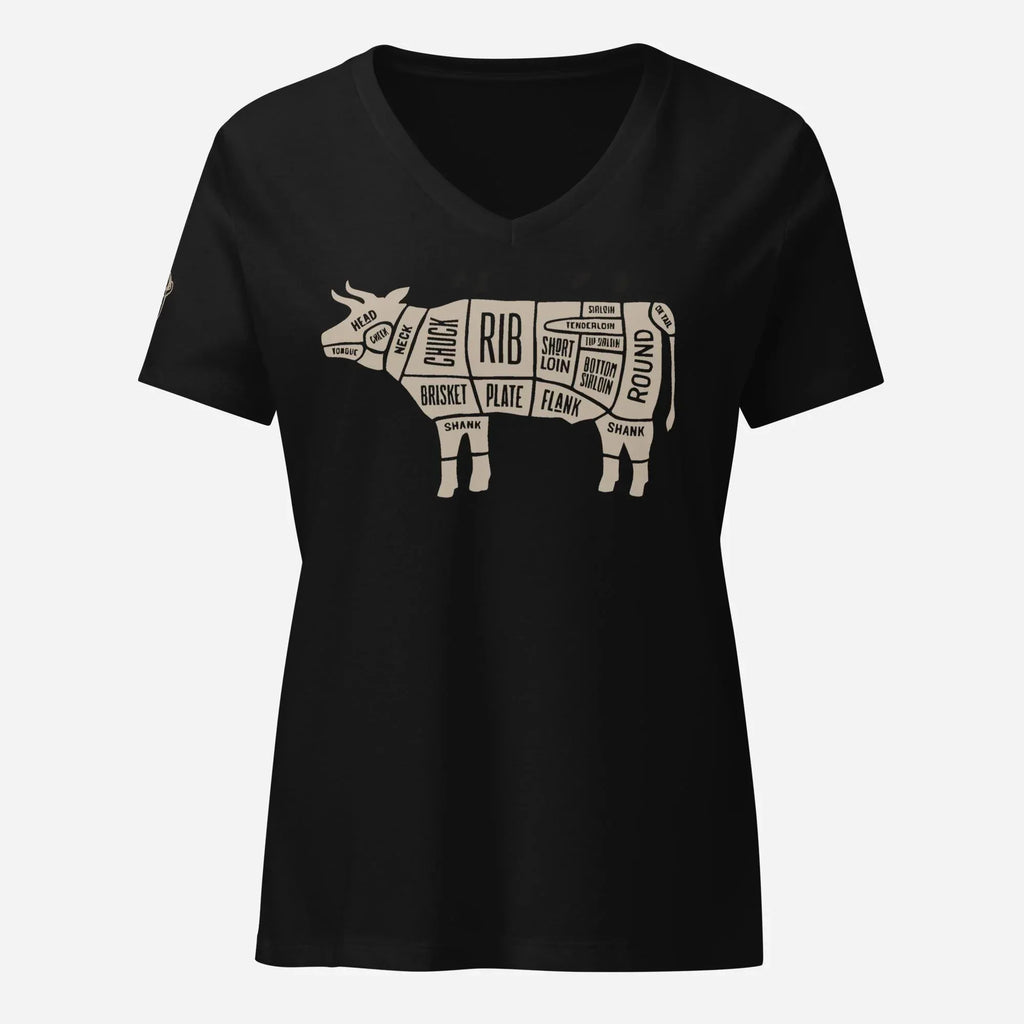 Beef Butcher Diagram Women’s Relaxed V-neck Tee - Odd Chef